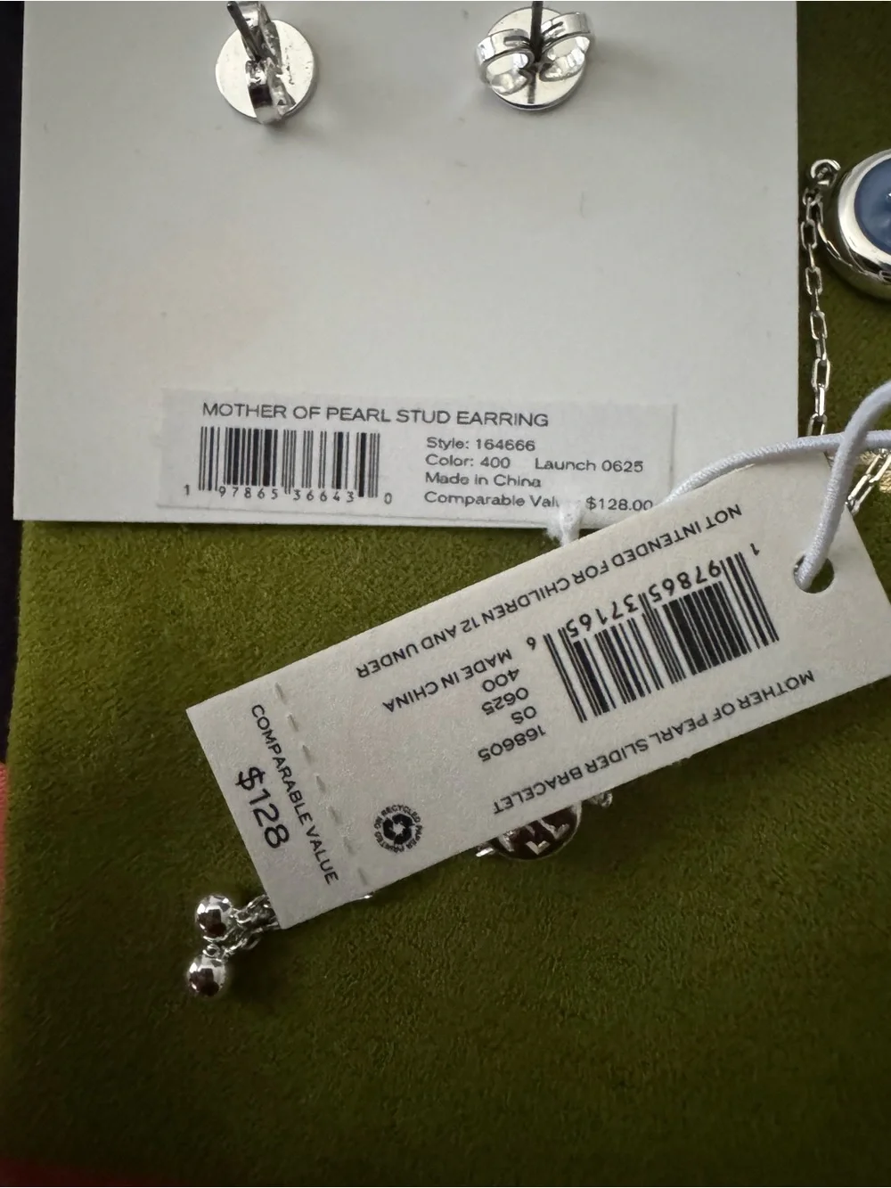Tory Burch Light Blue Enamel Logo Studs and bracelet set.